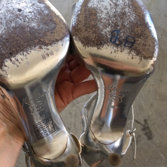 MARCIANO Silver Leather Ankle Cuff Heels - Picture 9 of 11